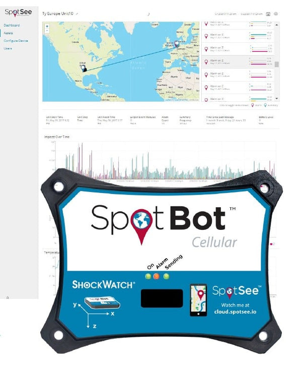 Unité d'alimentation auxiliaire d'avion : enregistreur de choc SpotBot ™ Cellular