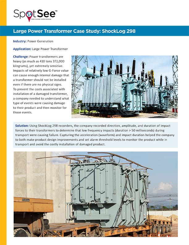 Enregistreur de choc Shocklog 298 sur un transformateur électrique