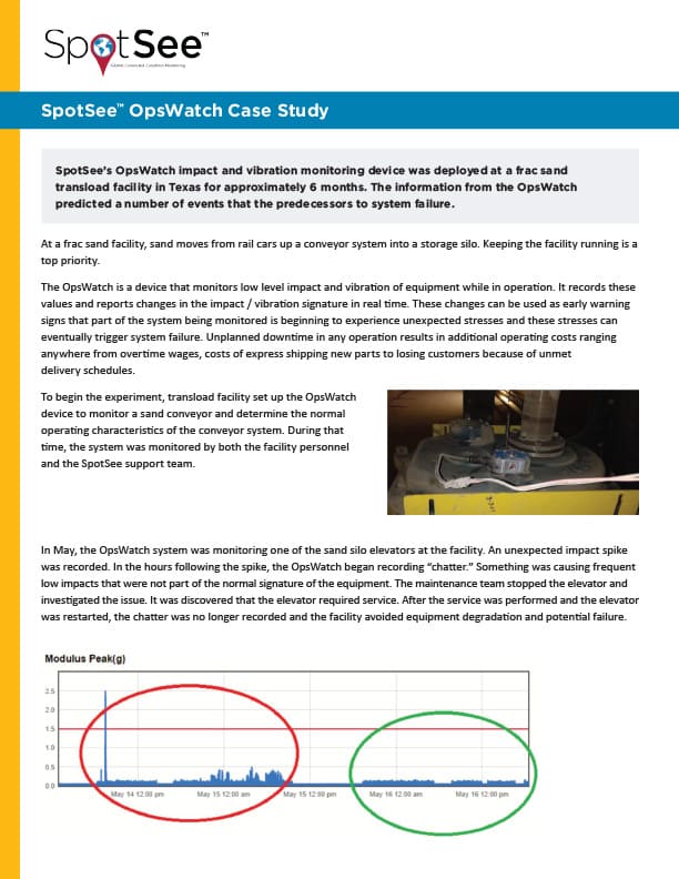 Enregistreur de vibration Opswatch dans une usine de fracturation hydraulique par sable